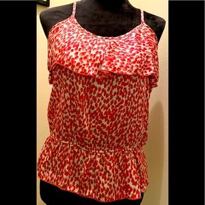 Paper Crane blouse pre-loved in good condition. Color orange/reddish and gray.